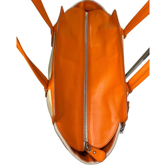 Salvatore Ferragamo Woven Canvas Leather Tote Bag Orange Trim Italy - Picture 7 of 13